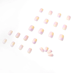 24pcs short square-round press-on nails with light purple and yellow ombre gradient