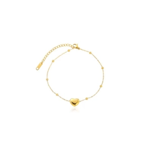 Minimalist 18K gold heart anklet with round beads and adjustable lobster clasp chain