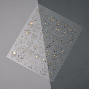 5D embossed gold geometric nail stickers with bohemian lines and stars, model Co-097