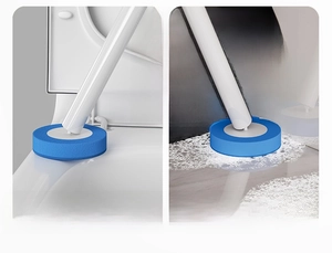 Wall-mounted disposable toilet brush with flexible blue sponge head for deep cleaning corners