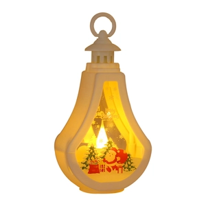 Cream Christmas LED lantern with warm yellow light and Santa Claus festive patterns