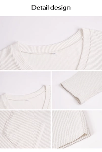 Détails du haut blanc à col en V en maille gaufrette montrant la texture du tissu