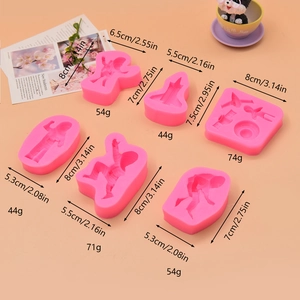 6-piece pink silicone astronaut fondant molds set for space themed cake and chocolate making