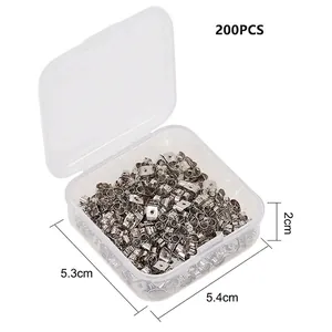 Set of 200 silver butterfly earring backs in a clear plastic organizer box