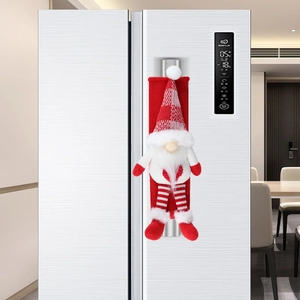 Christmas gnome refrigerator handle covers set in red and white plush knit fabric
