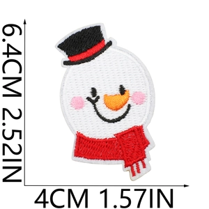 Detailed view of snowman embroidery patch with size markers of 6.4cm height and 4cm width