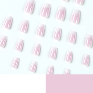 Pink and white ombre French press on nails in square oval shape, 24 pieces set
