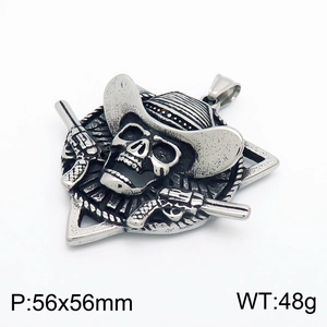 Retro cowboy skull with revolvers pendant in antique silver stainless steel for men