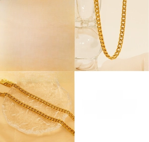 Detailed view of 18K gold plated stainless steel Cuban chain with high gloss finish