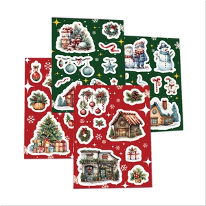 Set of 8 Christmas DIY decorative stickers for phone cases and journals with watercolor art