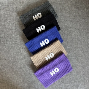 Wide knitted sports headbands set with HO embroidery in five stylish casual colors