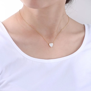 Elegant S925 sterling silver heart shell necklace with sparkling pavé crystals for women