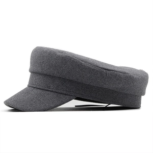 Classic dark grey flat top military cap for women featuring minimalist wool texture