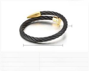 Technical detail of black stainless steel cable bracelet showing 6mm width and 58mm diameter