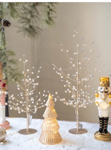 Detail of a Christmas LED tree ornament with pearls and warm crystal light decor