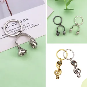Music Theme Keychain Metal Zinc Alloy Headphones Musical Note Guitar Piano Violin Shape Creative Gift Accessory