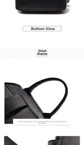 Close-up of the black lychee textured leather backpack featuring a durable wide handle