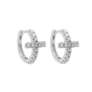 925 Sterling Silver Cross Hoop Earrings Gold Plated Zirconia Dangle Drop Earrings Fashion Minimalist Jewelry For Women Men