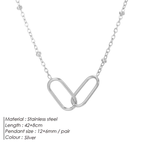 Minimalist silver interlocking paperclip link necklace in durable stainless steel