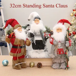 Standing Santa Claus Figurine Knitted Fabric Plush Holiday Decor Nordic Style Desktop Ornament Christmas Party Decoration