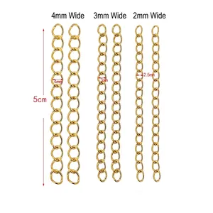 5cm gold-plated stainless steel extension chains in 2.5mm, 3mm, and 4mm widths