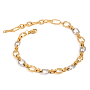 Bracciale a catena a maglie bicolore oro 18k e argento con chiusura a moschettone regolabile