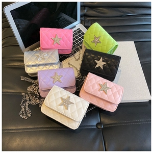 Detailed view of quilted PU leather mini bags with star charms in six vibrant colors