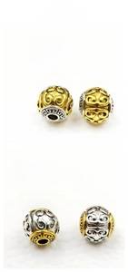 Detailed dimensions for silver barrel beads showing 10.5mm diameter and 2.8mm hole