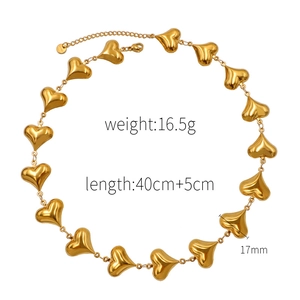 Golden heart link necklace in stainless steel, length 40cm plus 5cm extension chain