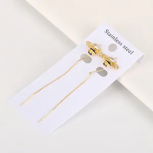 Bee Long Chain Ear Threaders Earrings With Zircon Wings Copper Gold Plated Stainless Steel Earring Post For Women