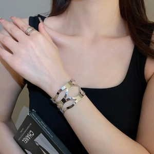 Irregular hollow metal cuff bracelet and ring set with minimalist geometric design