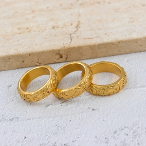 Vintage gold stainless steel rings set with embossed celestial moon star and colorful stones