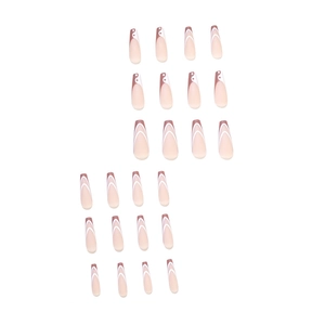Coffin French press-on nails with yin-yang patterns and brown wavy lines in a 24pc set