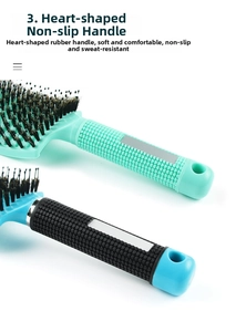 Detail of heart-shaped rubber non-slip handles on professional hair massage combs