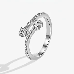 Eternal Heart Bypass Open Ring Copper Zirconia Inlaid Adjustable Streamer Finger Ring For Women Fashion Jewelry Gift