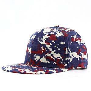 Men's hip-hop baseball cap featuring red white and blue digital camouflage pattern