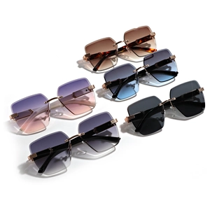 Fashionable rimless diamond-cut square sunglasses in various gradient colors with metal frames
