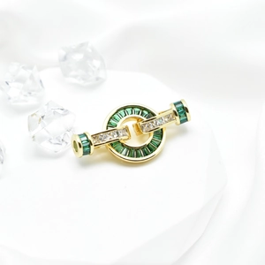 Green nano gemstone geometric T-bar toggle clasp in gold plating for pearl necklaces