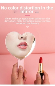 Pink heart-shaped handheld makeup mirror with high-definition glass surface for face