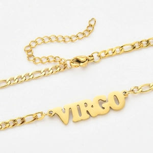18K gold plated stainless steel Virgo zodiac pendant necklace with Figaro chain