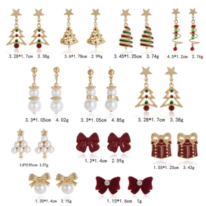 Detailed grid view of 12 pairs of Christmas earrings with dimensions and weight specs