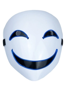 LED glowing smiling mask from High-Rise Invasion with blue EL cold light and white finish