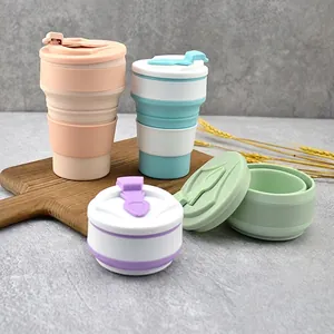 Collapsible Coffee Cup Silicone Portable Folding Water Bottle With Leakproof Lid And Heat Insulated Sleeve For Travel Outdoor Camping