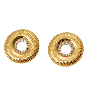 Golden stainless steel sunburst earrings with sparkling zircon inlay for women