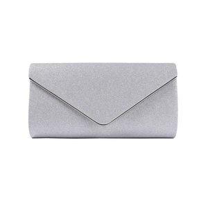 Sparkling silver glitter envelope evening clutch bag with V-shaped metal trim