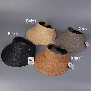 Classic raffia open top sun hats for women in black, beige, grey and khaki with UV care