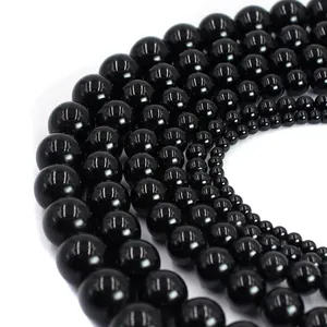 Black Agate Round Loose Beads Natural Polished Stone For DIY Jewelry Making Accessories