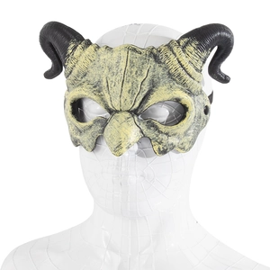 Yellow demon half-face mask with black horns for Halloween carnival costume party gear