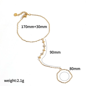 Golden stainless steel rhinestone tassel slave bracelet with detailed size measurements