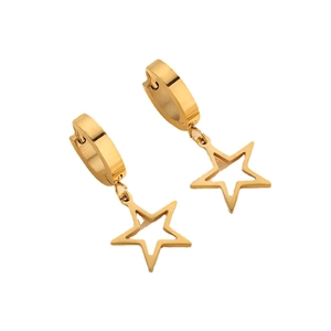 Minimalist golden hollow star hoop earrings made of polished stainless steel for women